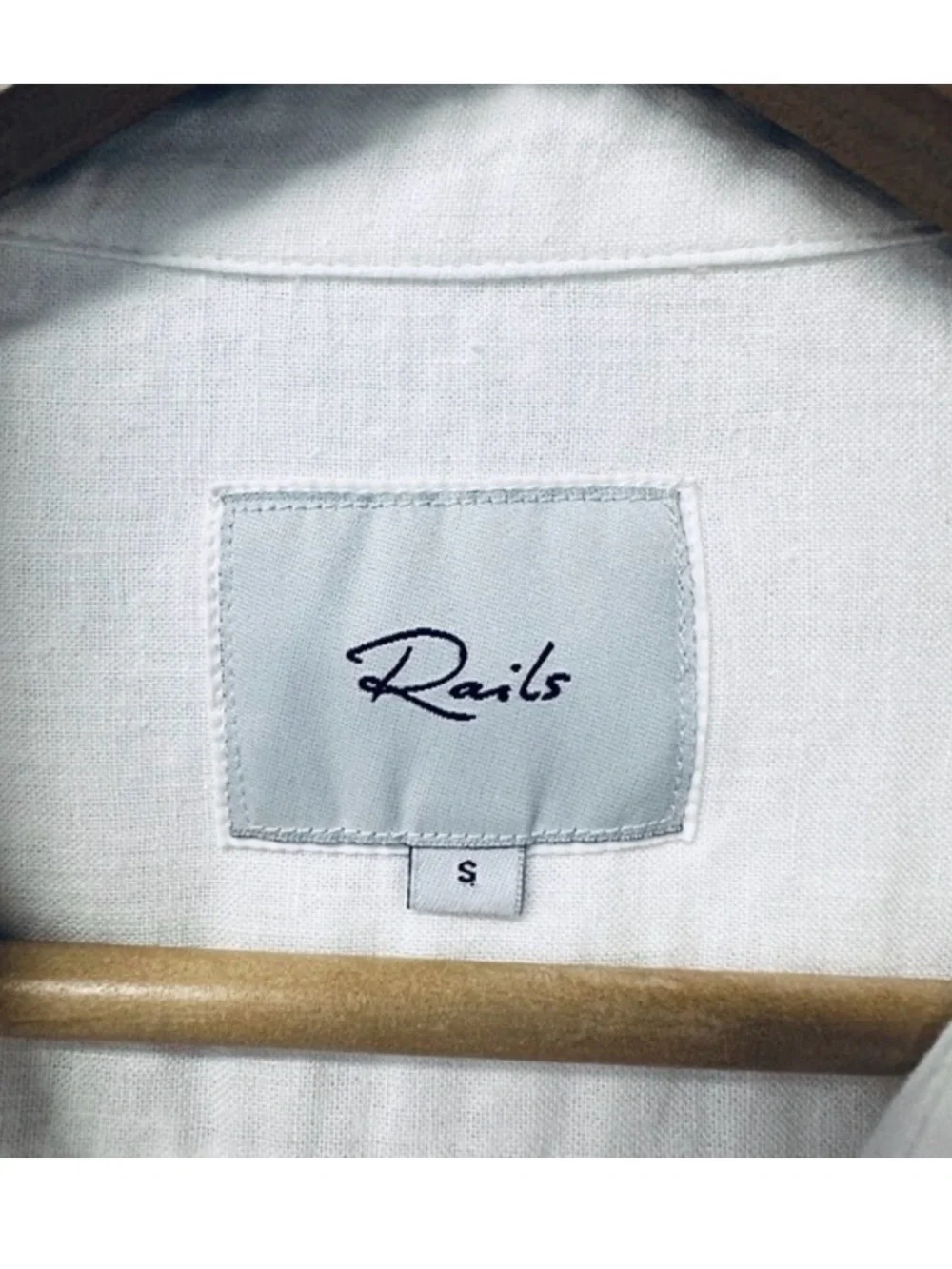 Rails Charli button down metallic gold star white linen blend top, small - Picture 4 of 13